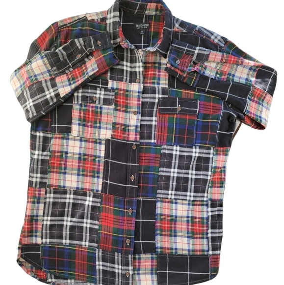 ASOS TOPSHOP Drop Hem Plaid Shirt - Picture 5 of 8